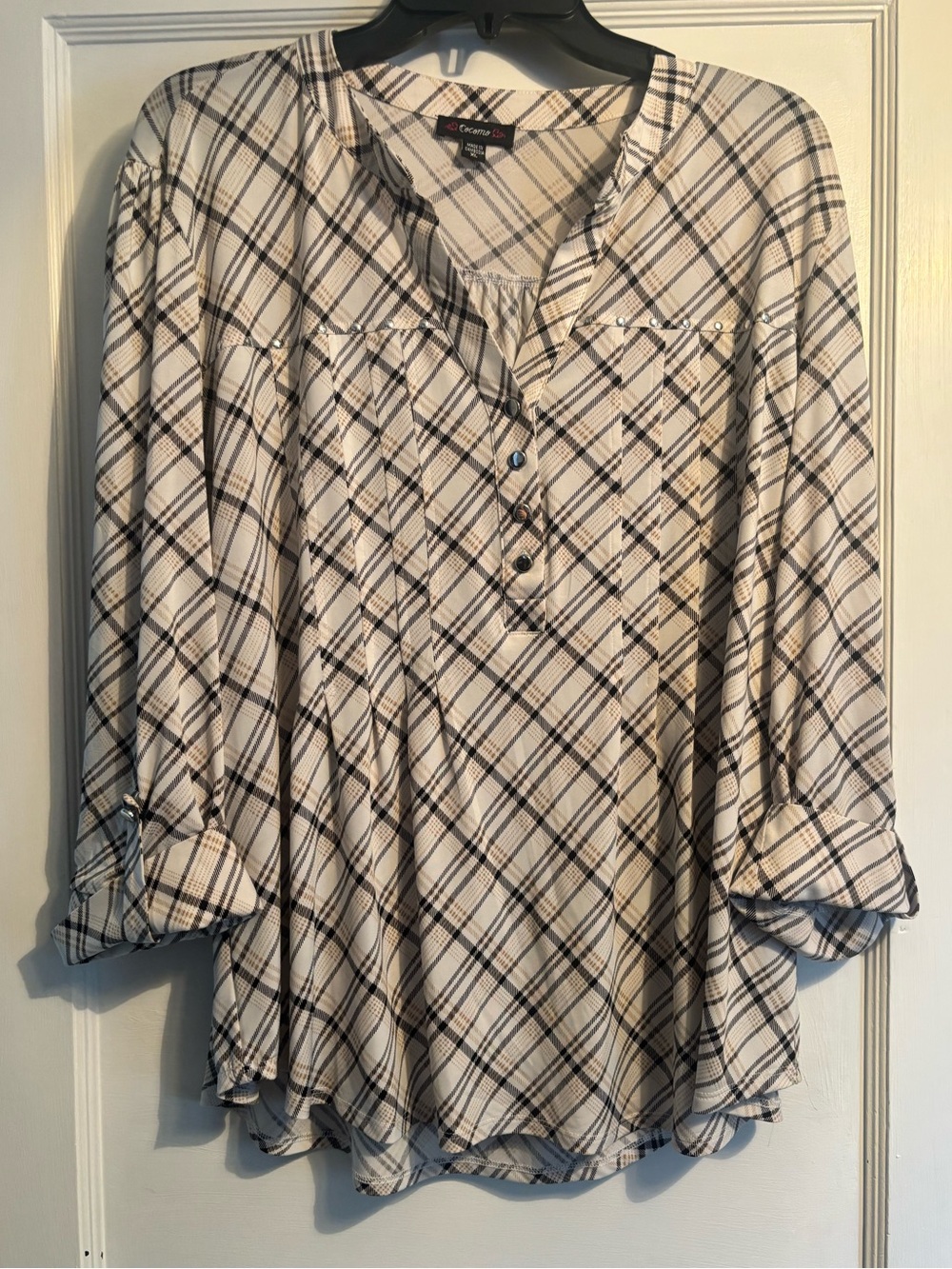 Cocomo Cream Plaid Henley Tunic